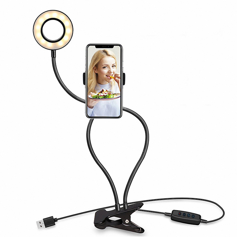 Flexible Long Arm Goose Neck Fill Light Dimmable Live Broadcast Desk Mobile Cell Phone Holder Bracket Stand