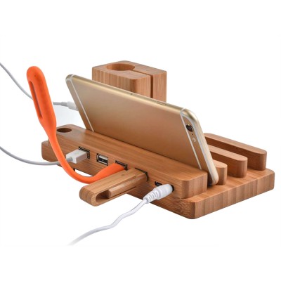 Wooden Mobile Phone Watch Charger Holders Stand Charging Dock Station Tablet Desk Holder Support Natural Bamboo Universal