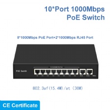 10 Port Full Gigabit 10/100/1000Mbps 802.3af / 802.3at PoE Ethernet Network Switch with CE Certificate