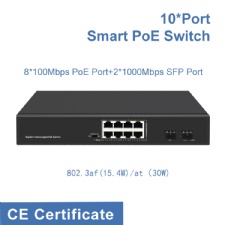 10 Full Gigabit 1000Mbps Port with Fiber Media Converter 802.3af / 802.3at standard CE Certificate PoE Ethernet Switch